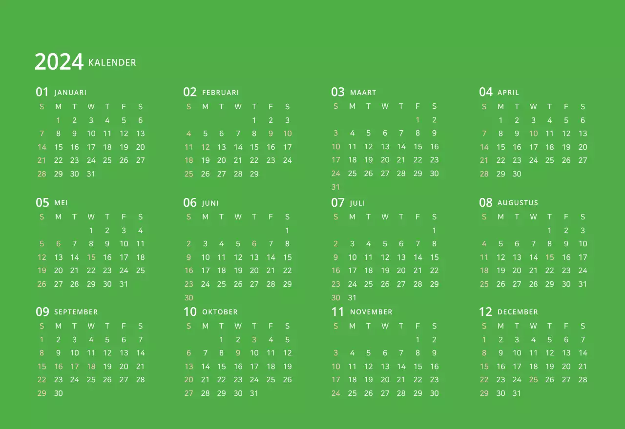 Schattige geïllustreerde groene bureaukalender met familiethema