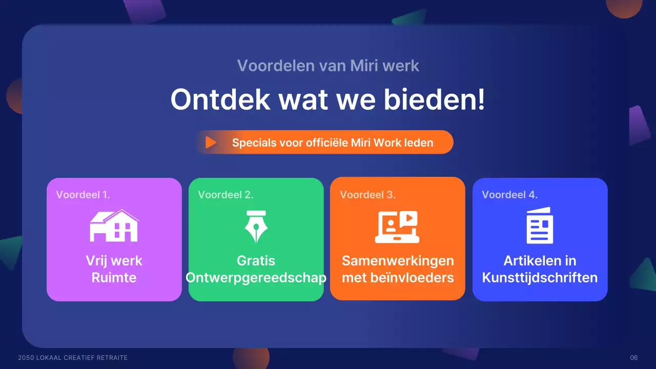 Lokale creatieven werven met vormen in marineblauw en accentkleuren