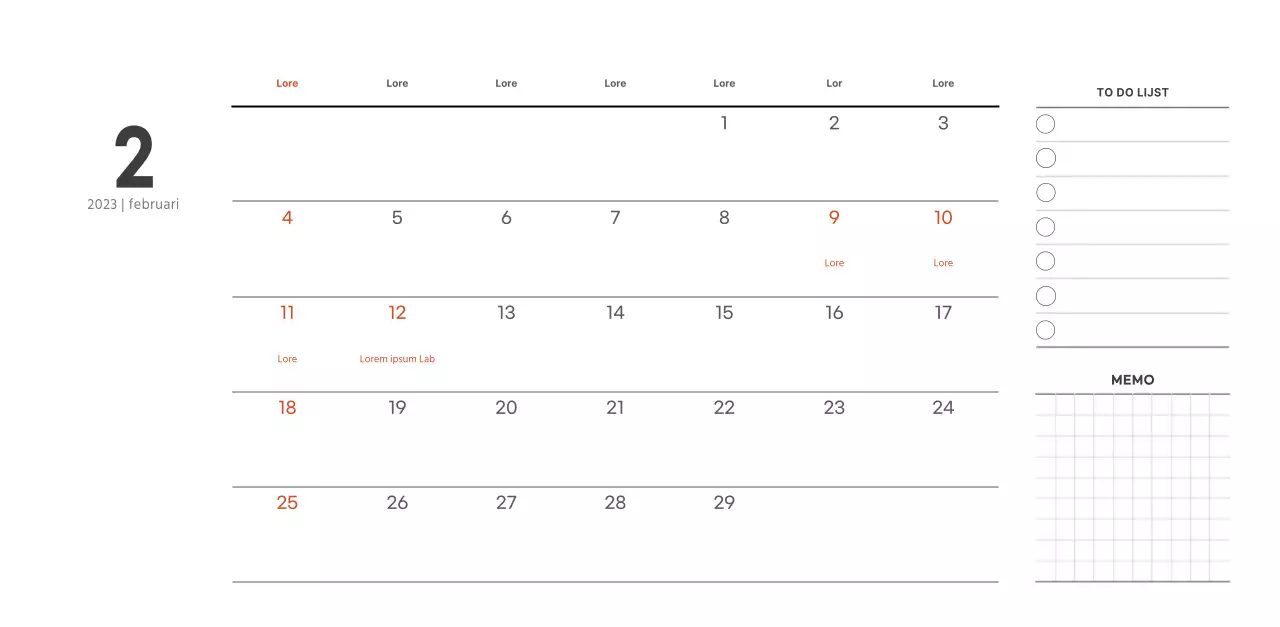 Eenvoudige, moderne stijl cafékalender