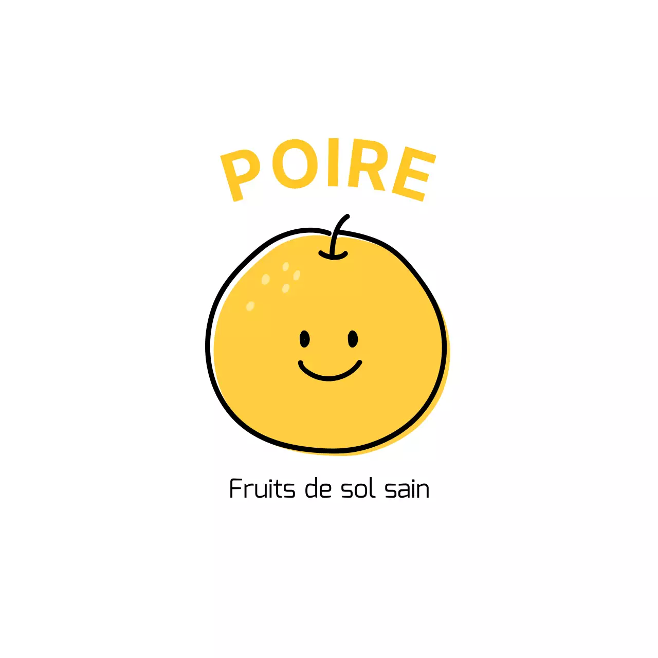 Un design promotionnel présentant une illustration mignonne et câline d'une poire de spécialité.