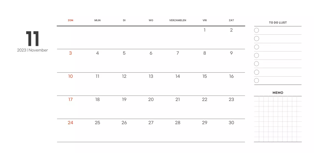 Eenvoudige, moderne stijl cafékalender