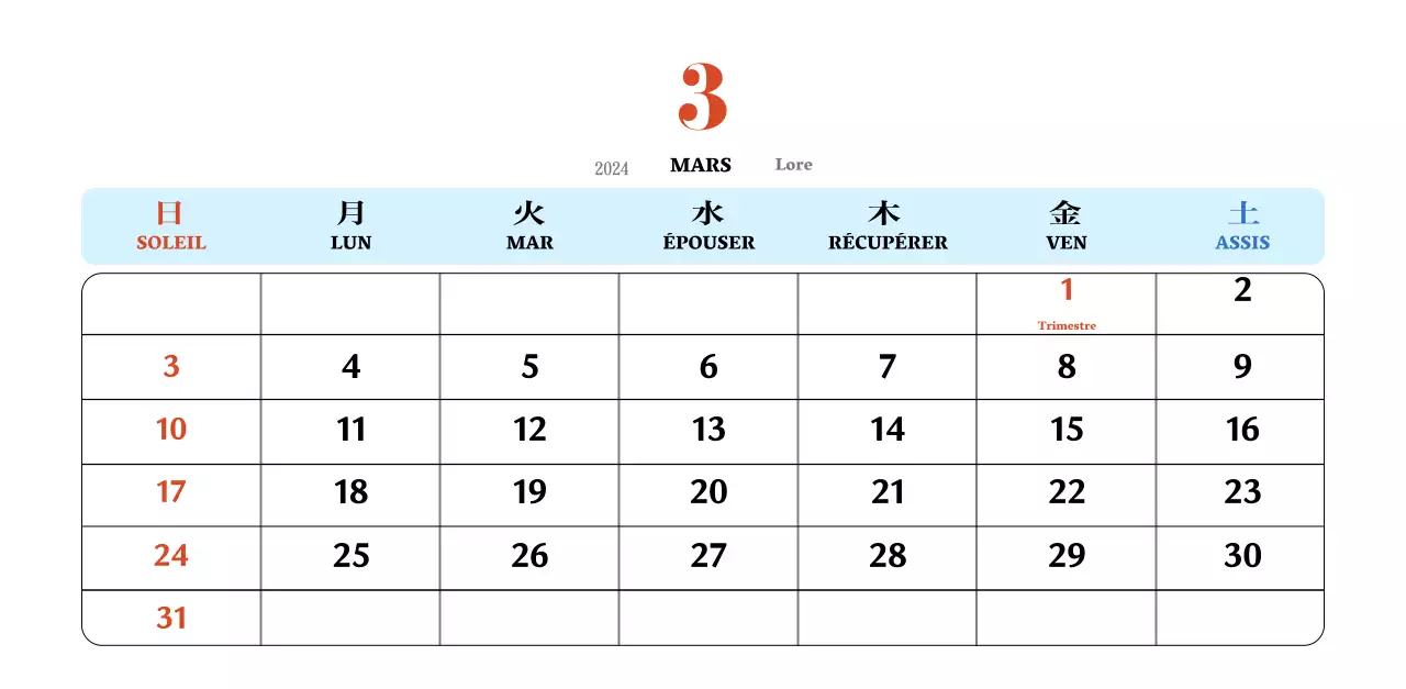 Calendrier rétro conceptuel de la nostalgie en rouge et bleu