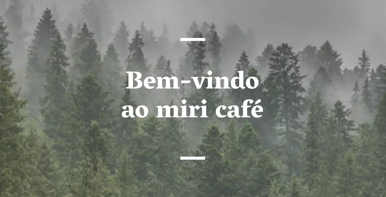 Café balsa de língua inglesa com sinalética sentimental com uma fotografia de uma floresta.