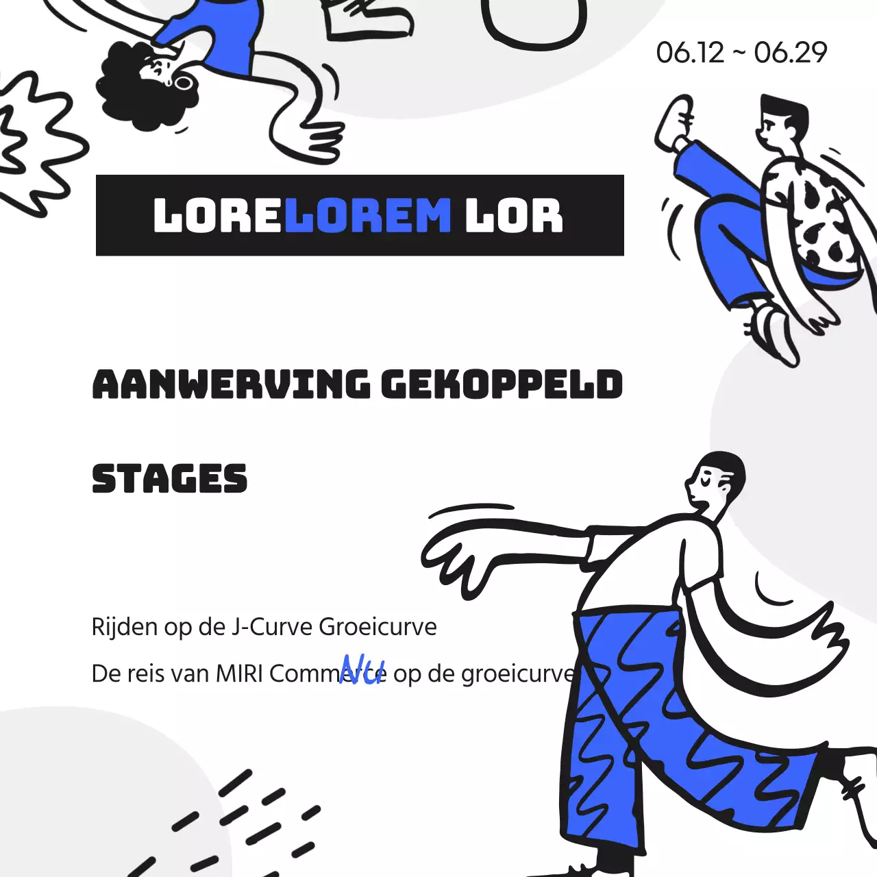 Dynamische, jeugdige zakelijke aankondiging met blauwe accenten