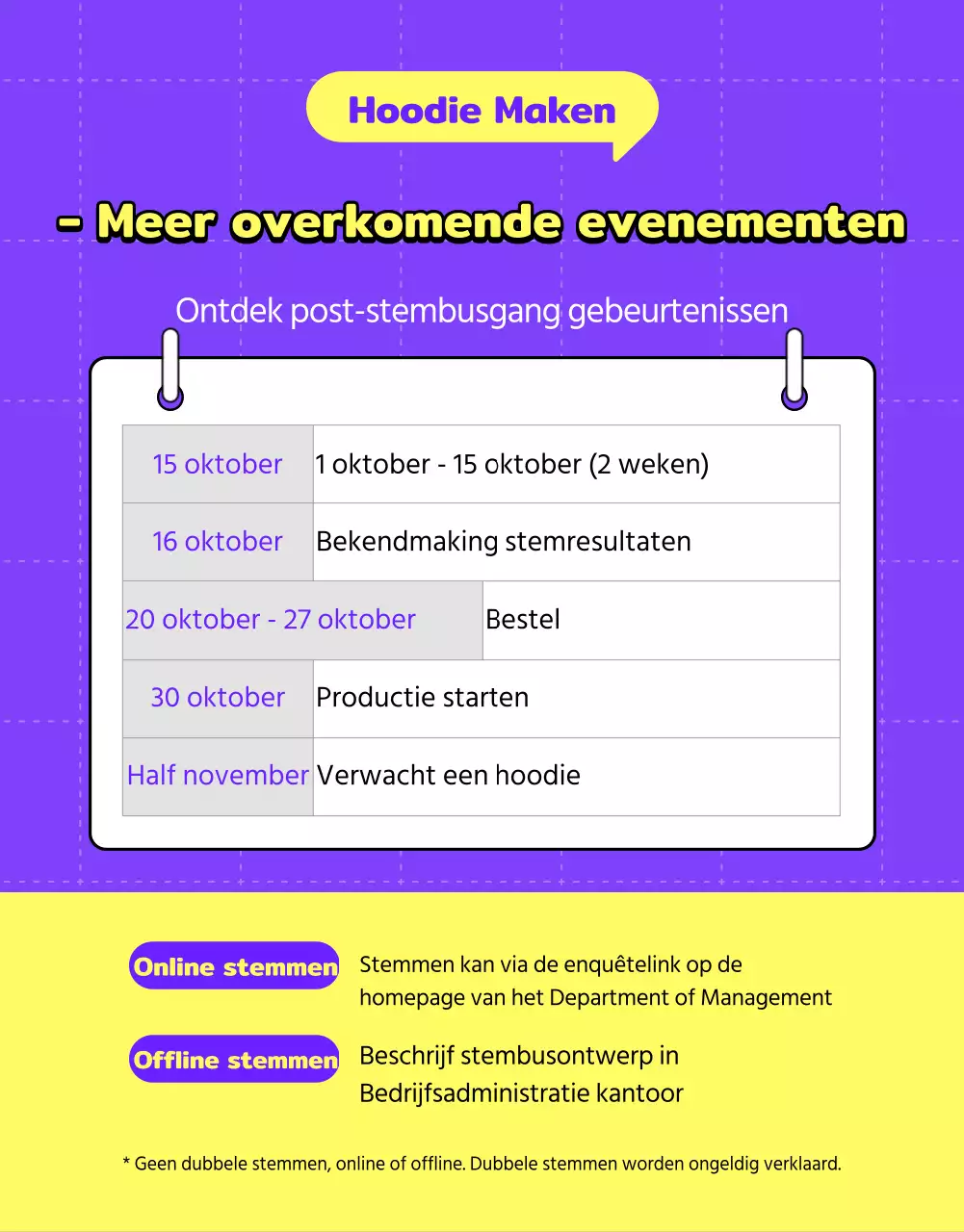 Paars en geel minimalistische universiteit en hoodie stemwijzer