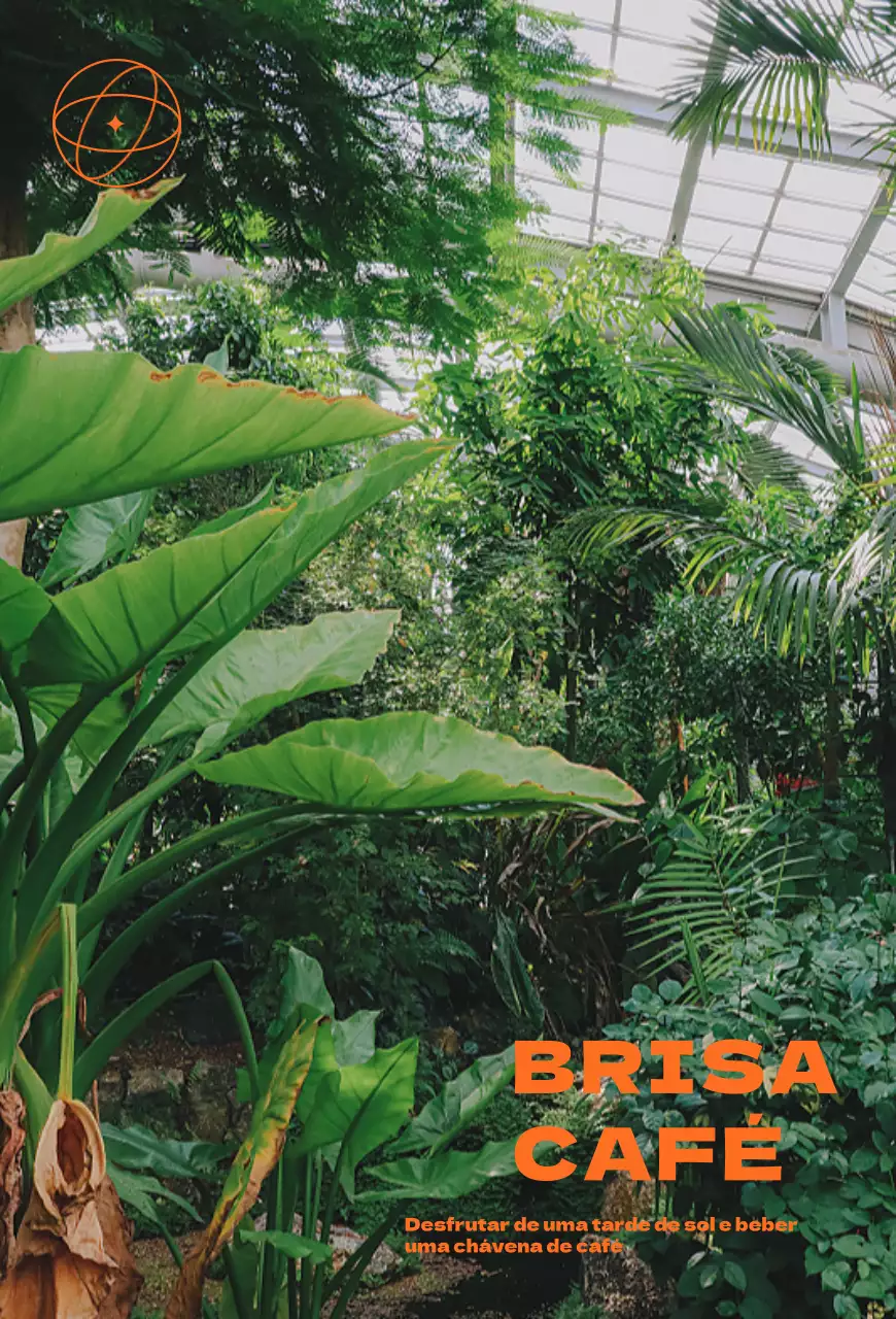 Promover um exuberante café de verão com um jardim botânico como pano de fundo