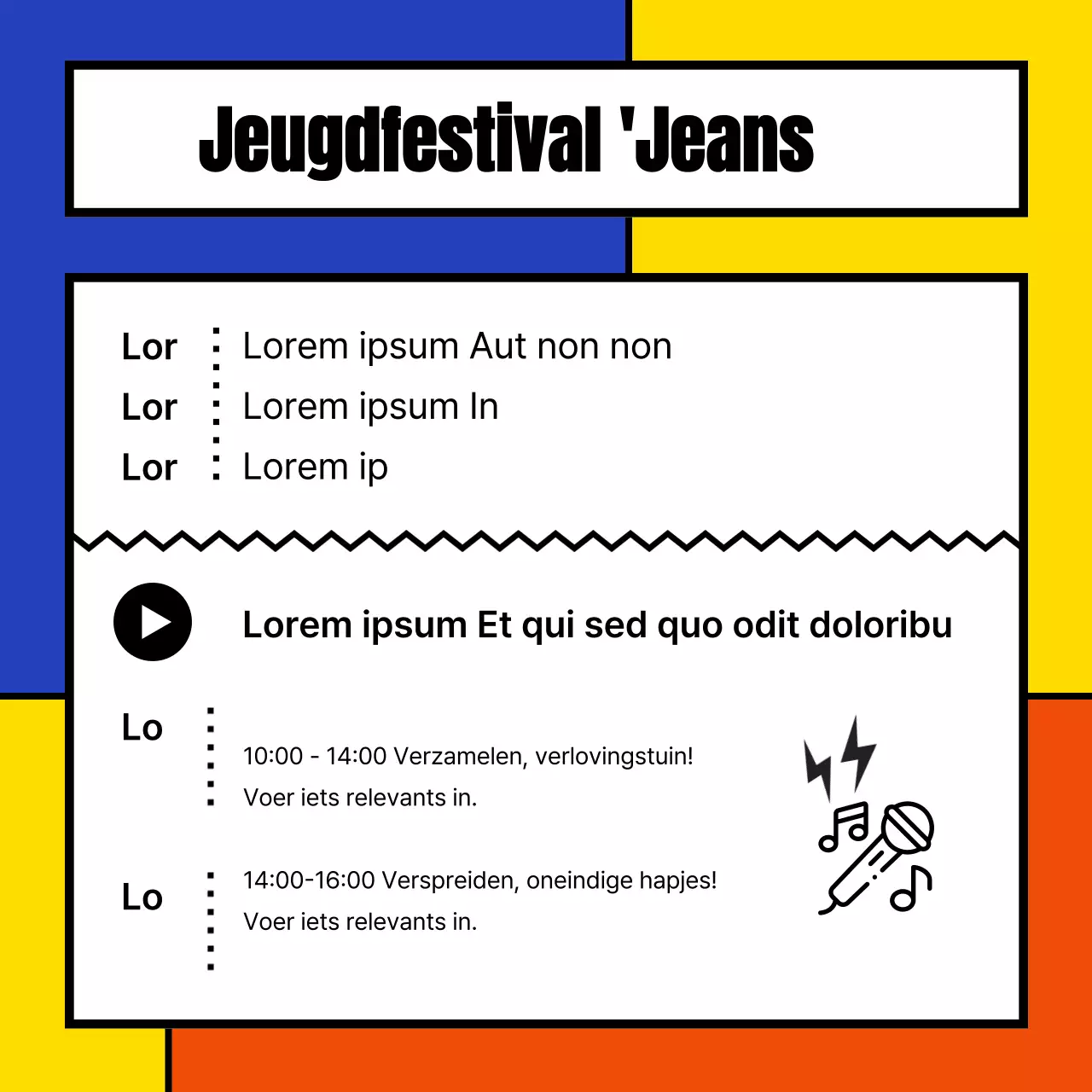 Een kleurrijke geometrische aankondiging van het Jongerendagfestival