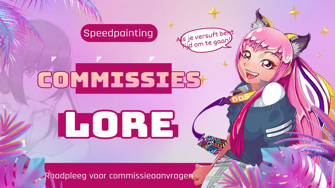 Roze kleurrijke en schattige anime illustratie concept commissie speedpainting thema