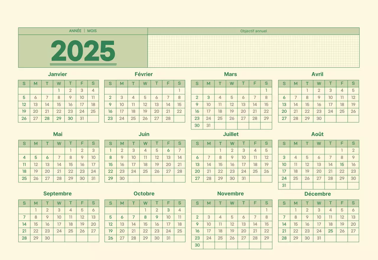 Calendrier mural SAT D-day notepad concept en vert et jaune clair