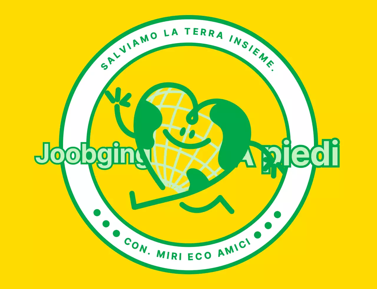 Concetto di logo emblematico con un simpatico personaggio della terra in giallo e verde per un'organizzazione di campagna ambientale globale.