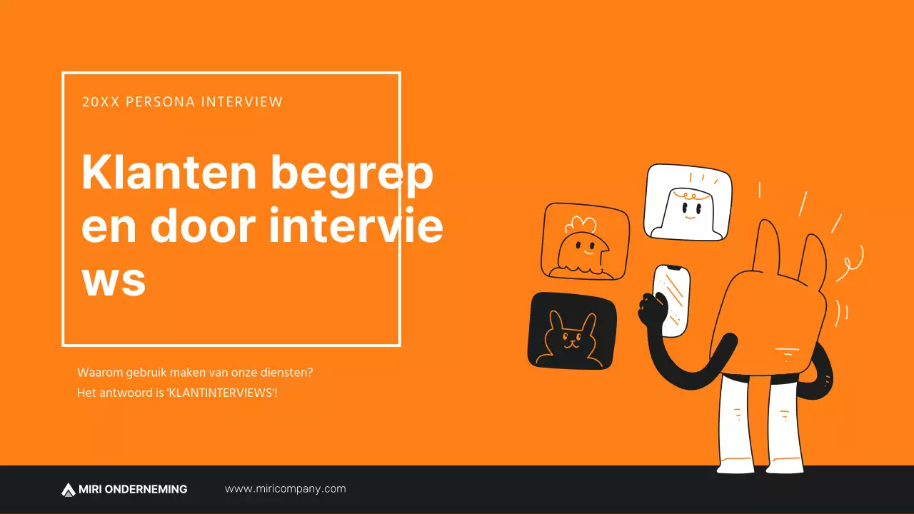 Presentatie klantpersona interview in oranje