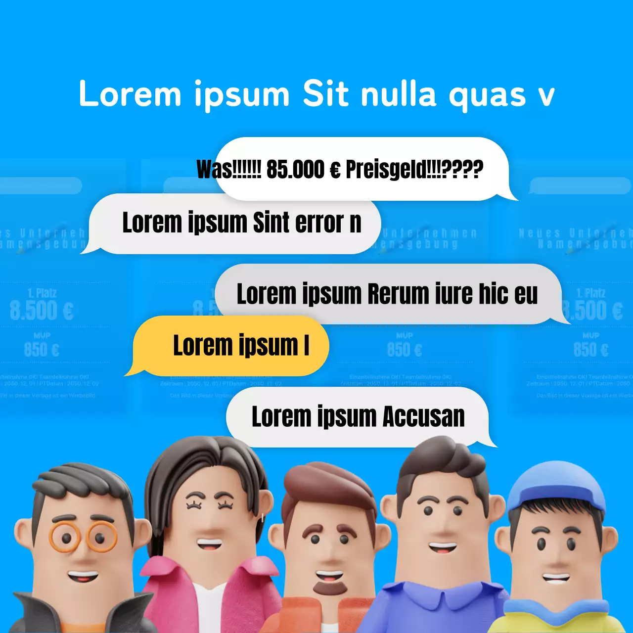 Bekanntgabe der Ergebnisse eines internen Wettbewerbs für ein hübsches blaues und gelbes Konzept