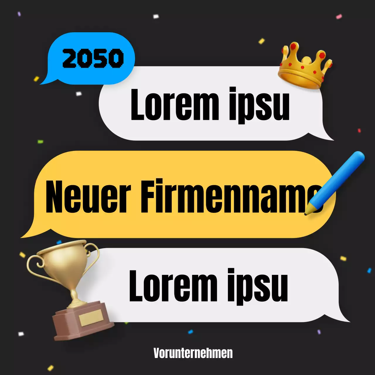 Bekanntgabe der Ergebnisse eines internen Wettbewerbs für ein hübsches blaues und gelbes Konzept