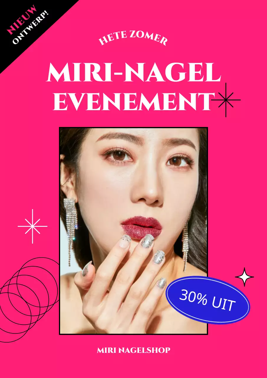 Een glamoureuze nagelverkoop in een frame met een lijnillustratie op een warmroze achtergrond.