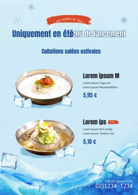 Faites la promotion du menu d'été de votre restaurant sur un fond bleu glacial.