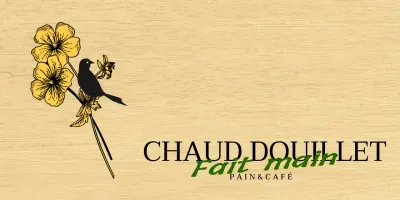 Conception émotionnelle d'un café-boulangerie avec des illustrations de fleurs et d'oiseaux en noir et jaune