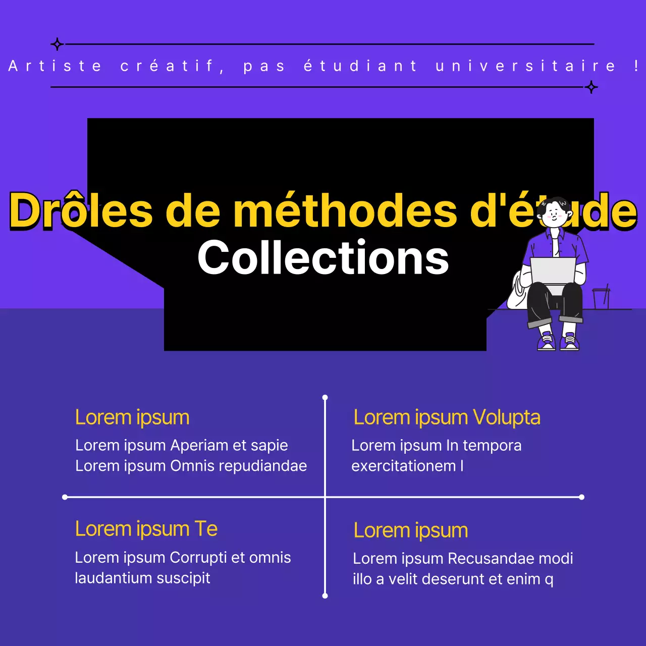 Une collection de conseils d'étude amusants d'étudiants violets et jaunes