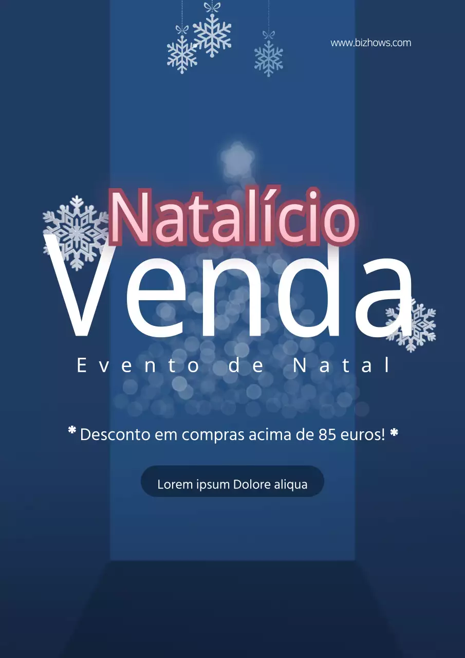 Um folheto a promover um evento de vendas de Natal indigo chic