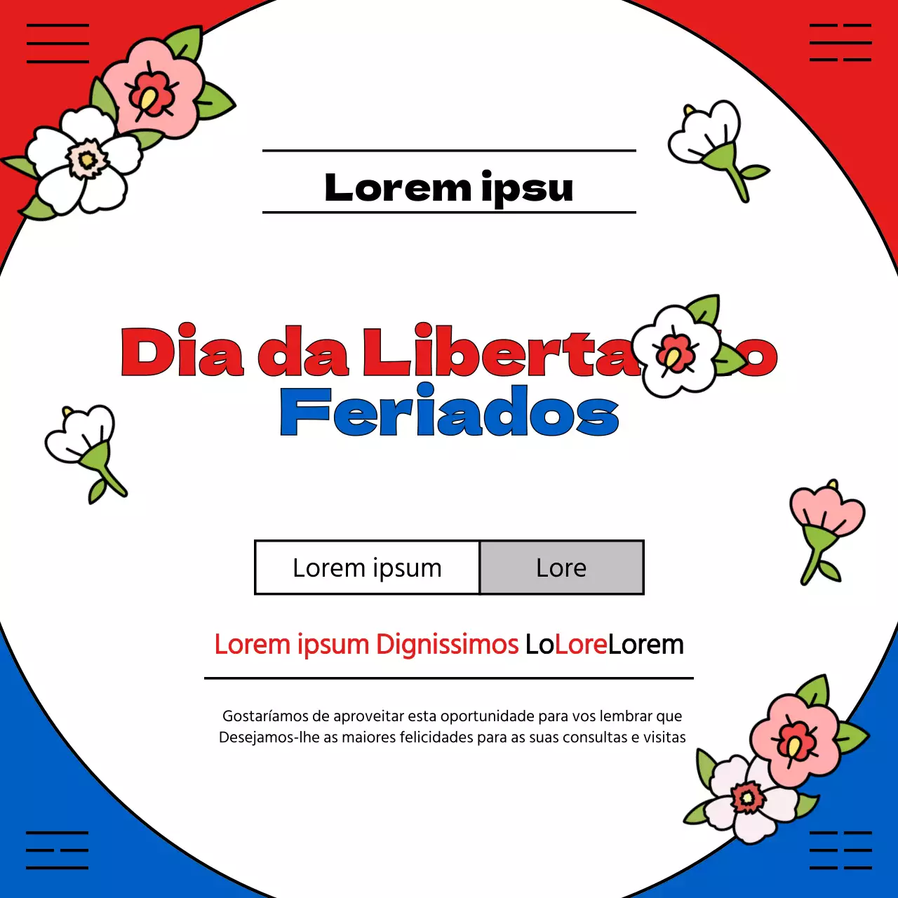 Um post oriental do Dia da Independência em vermelho e azul