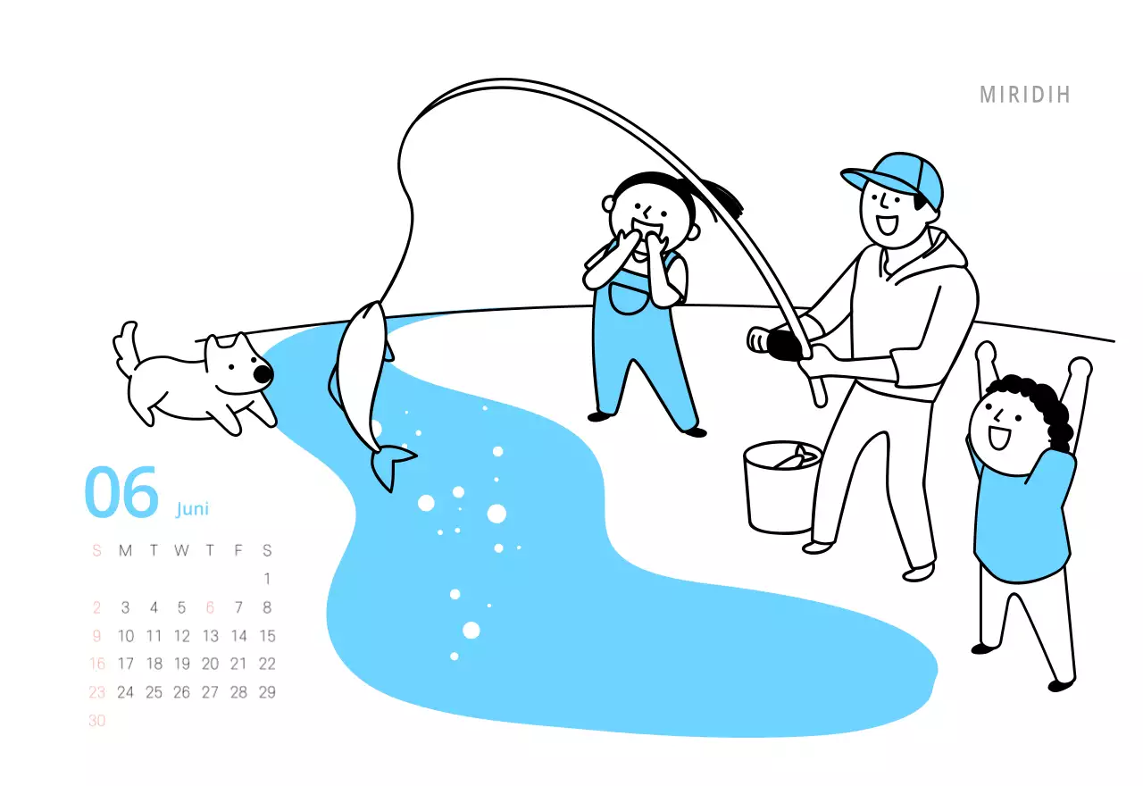 Schattige geïllustreerde groene bureaukalender met familiethema