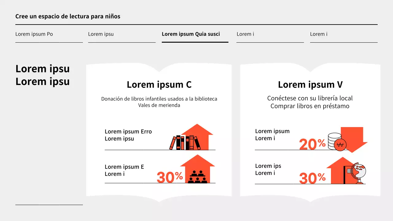 Propuesta de idea de revitalización de una biblioteca sencilla en naranja y gris