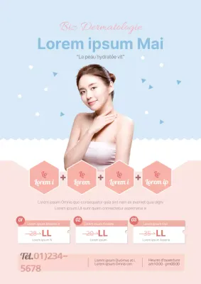 Un prospectus faisant la promotion d'une vente de soins de la peau chic en rose et bleu clair.