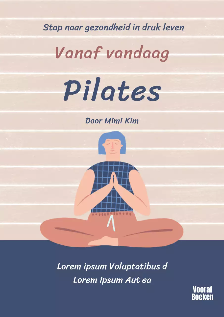 Boekomslag van een kalmerende Pilates-oefening met een meditator op een beige achtergrond.