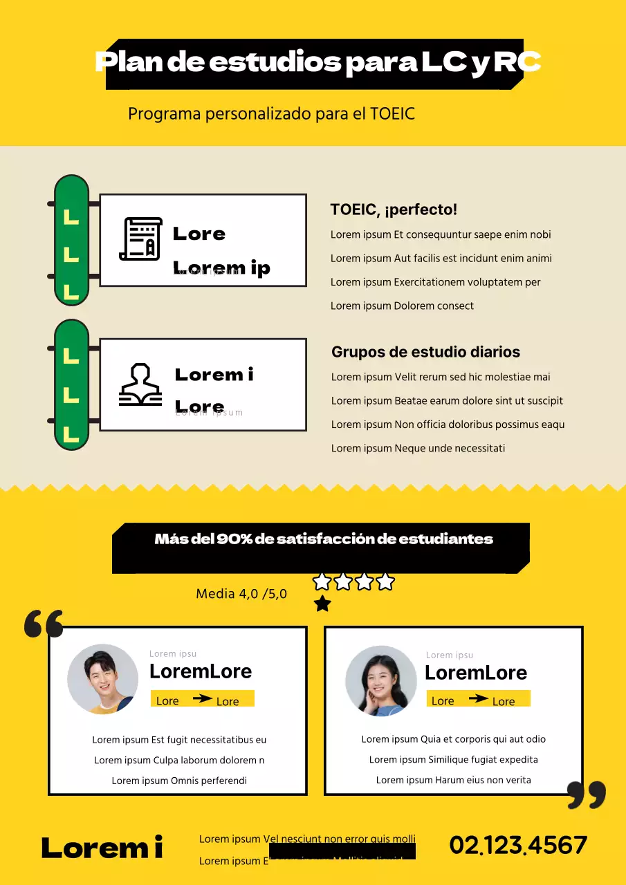 Iconos y texto en amarillo y negro para promocionar TOEIC