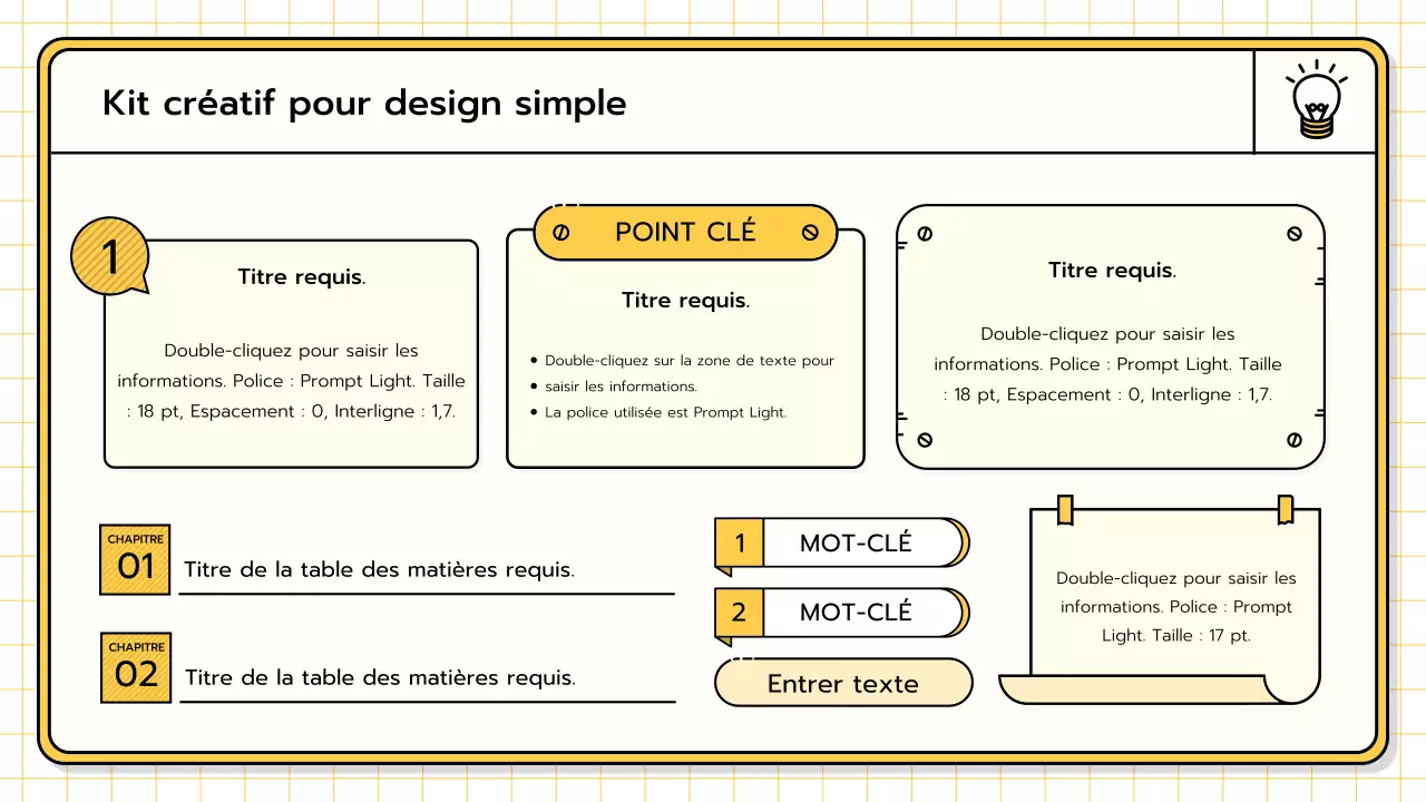 Un kit de présentation de base en jaune, vert lime et bleu