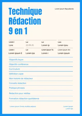 Programme du cours de rédaction technique en bleu et ivoire documents du programme d'études