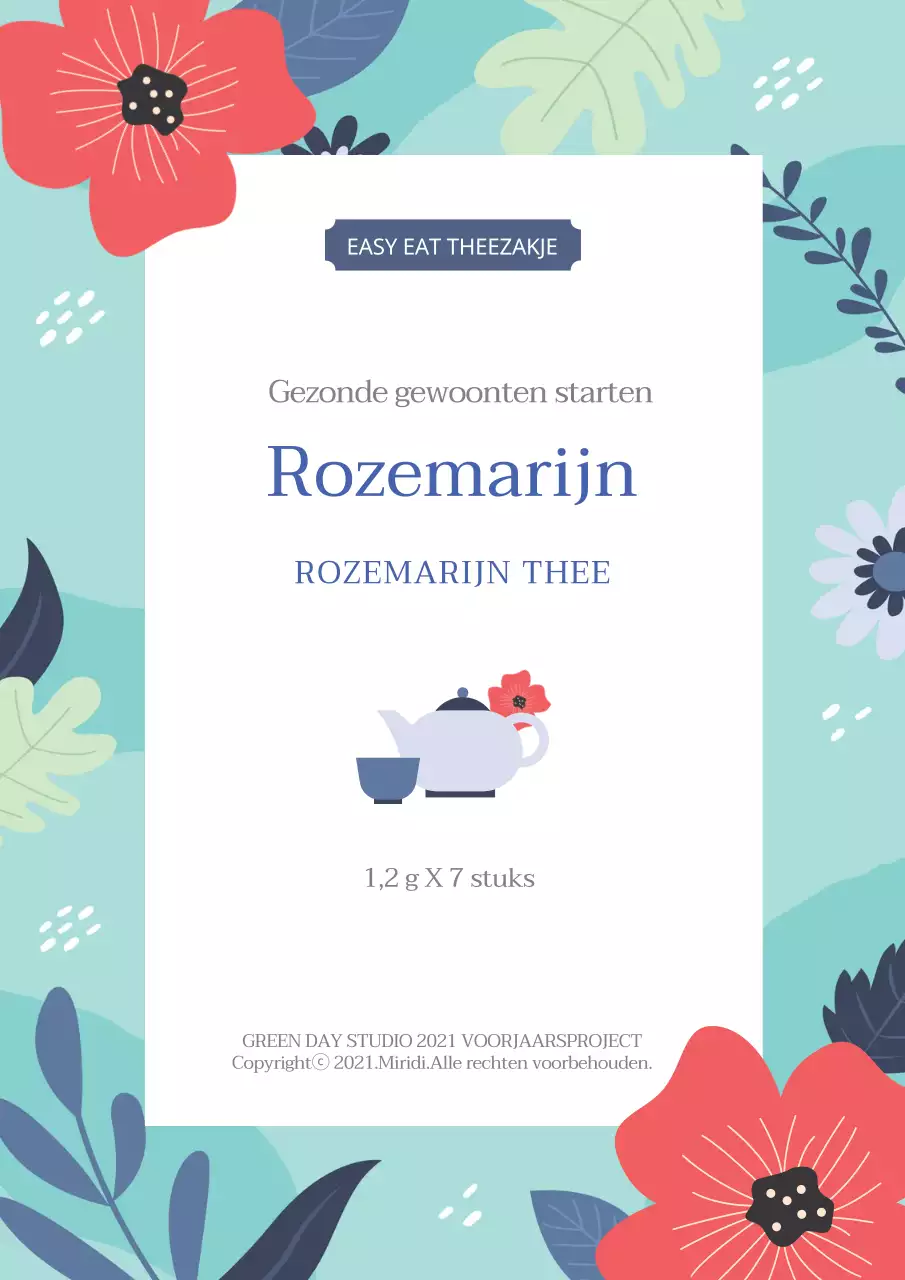 Rozemarijn thee label ontwerp met bloemen illustratie achtergrond
