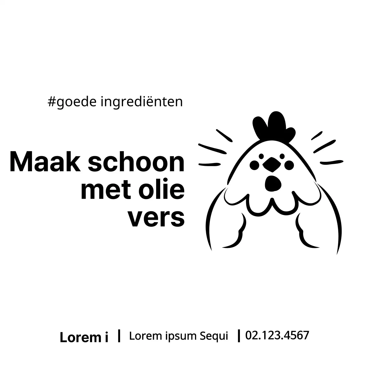 Promotioneel ontwerp voor een noedelwinkel met een schattige illustratie van een zwarte kip