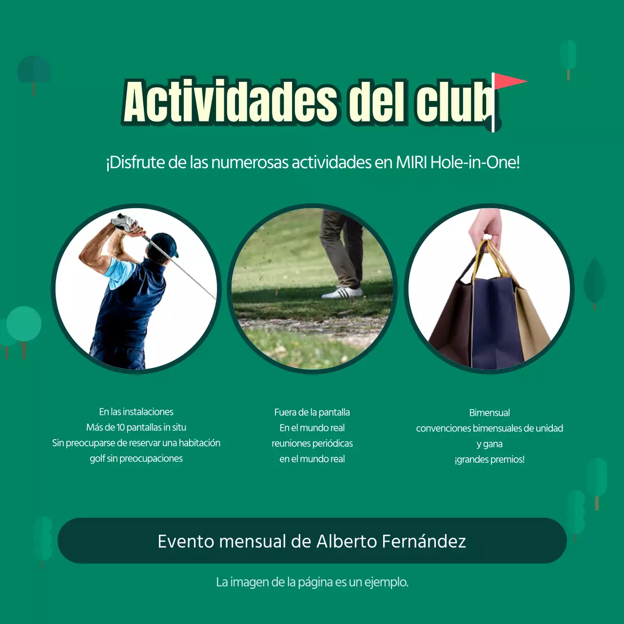 Club de golf de empresa con fondo verde CardNews