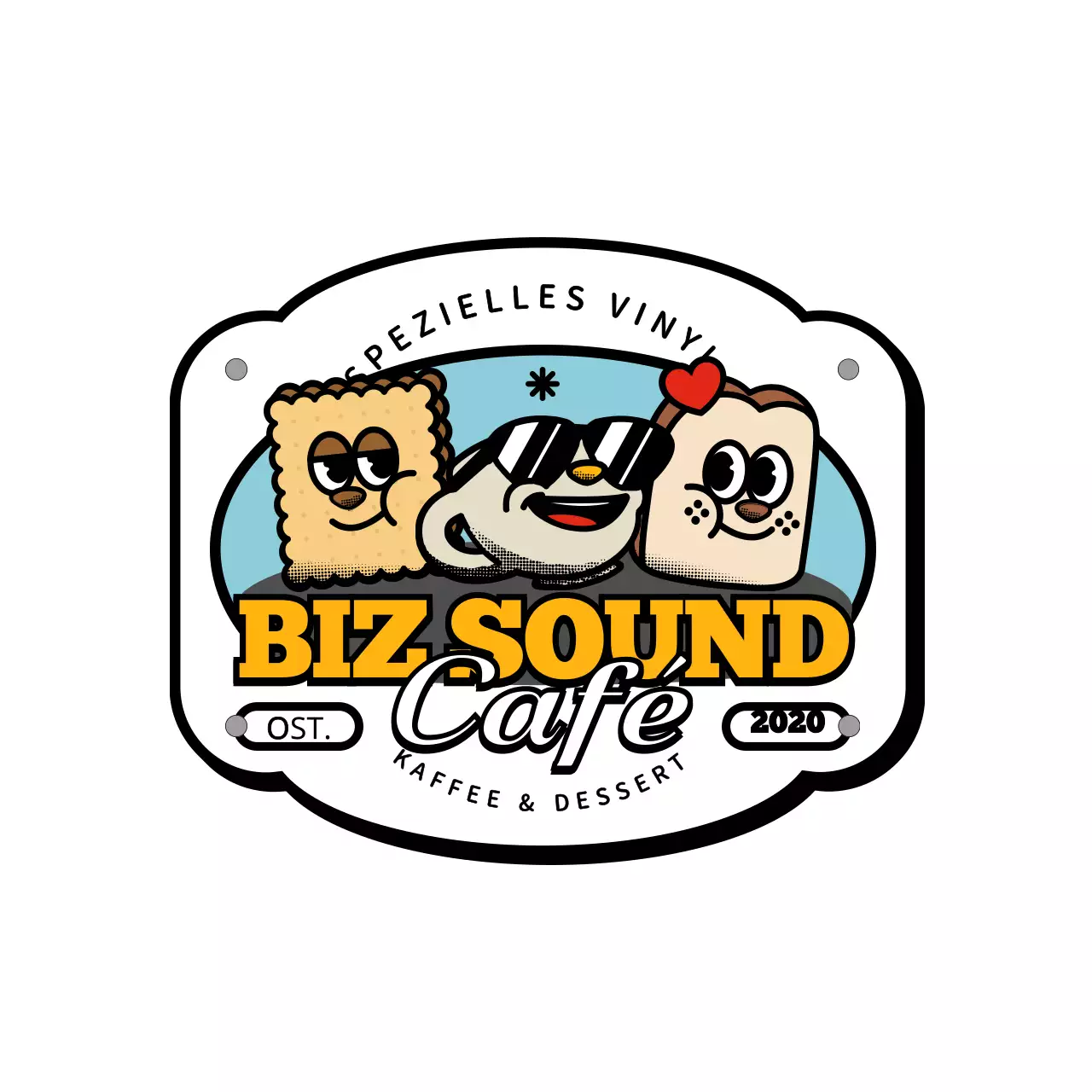 Niedlich und hip Charakter Logo-Stil Cafe Merchandise-Serie in gelb und schwarz