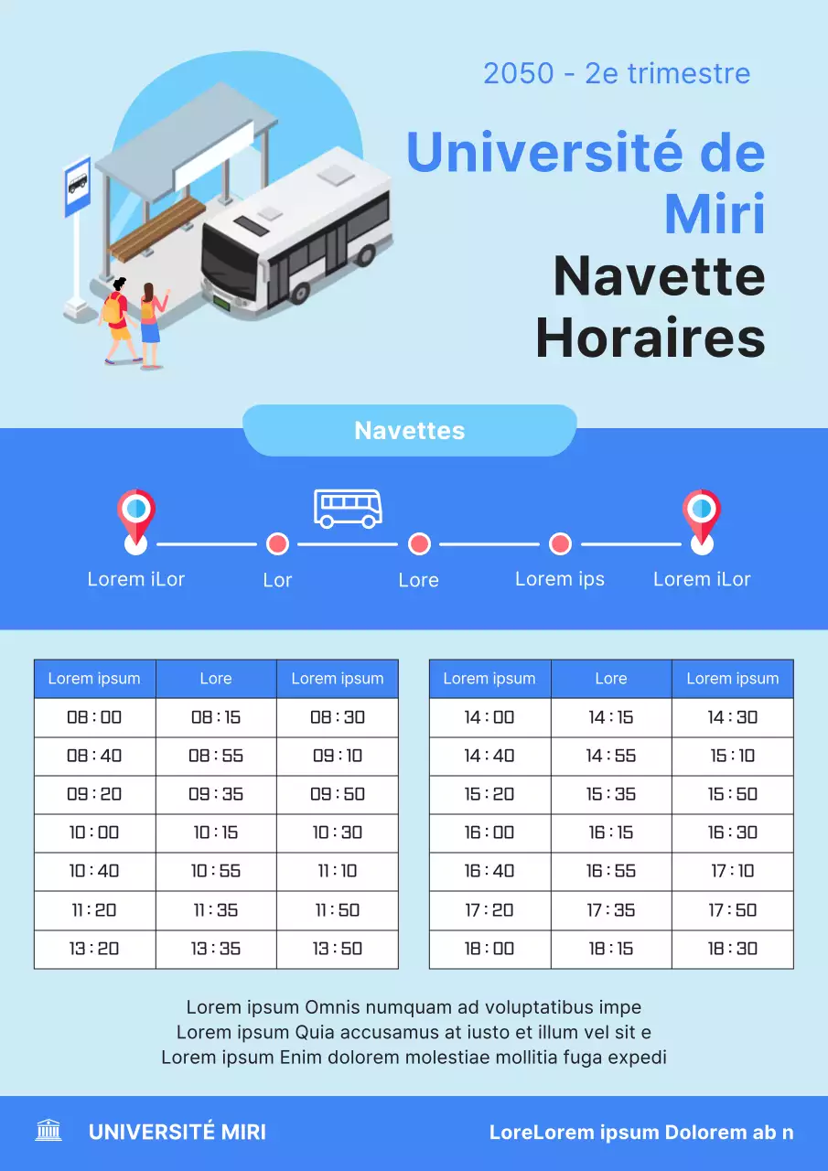Guide des horaires des navettes bleu simple et bleu clair
