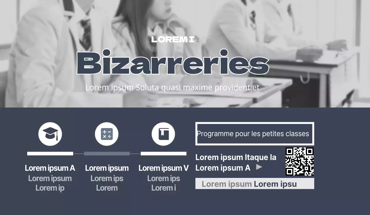 Design simple et calme Conception d'une brochure scolaire avec des photographies en noir et blanc