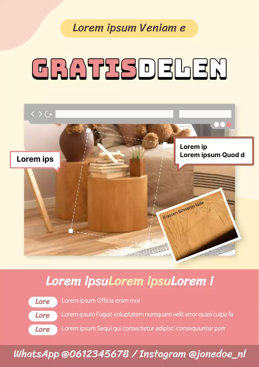 Poster voor het gratis delen van interieurmeubels in zachtroze tinten