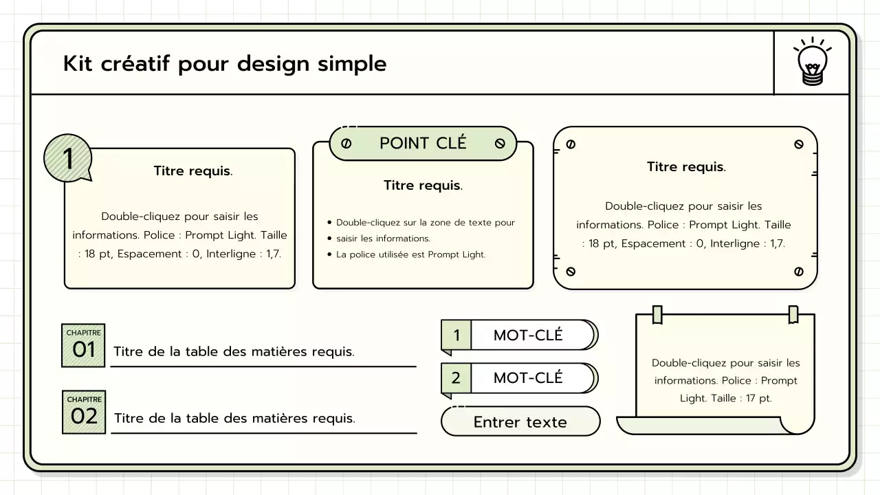 Un kit de présentation de base en jaune, vert lime et bleu