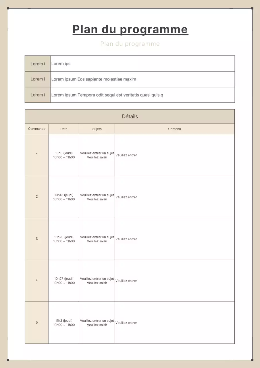 Un plan de programme simple en marron