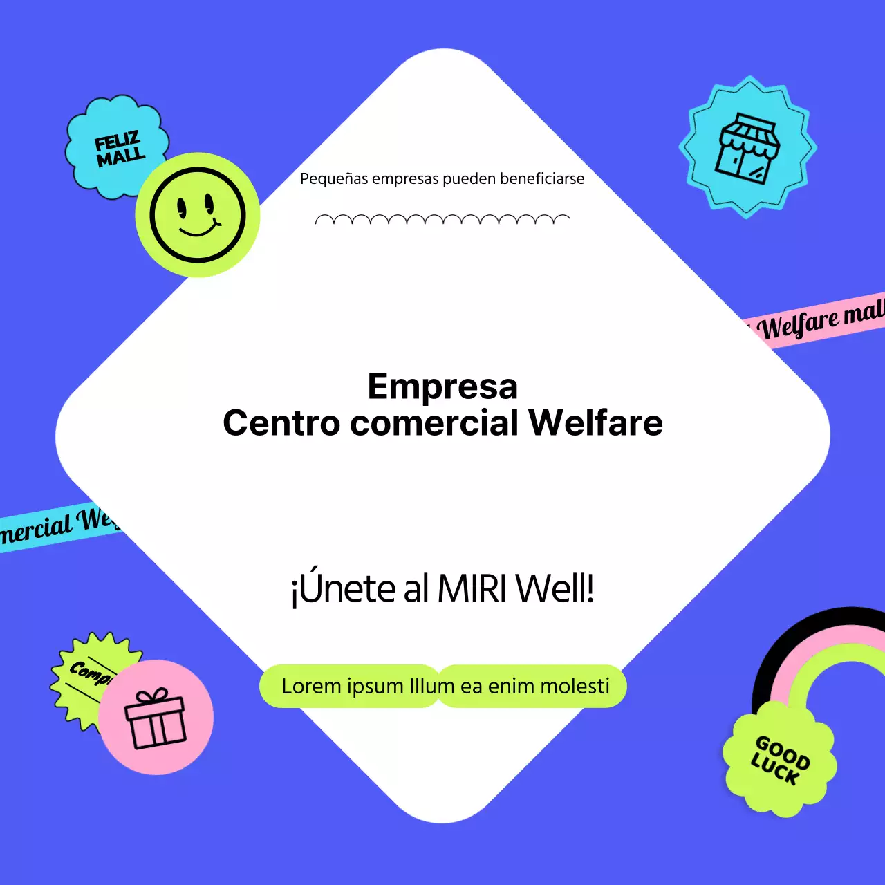 Explicando el centro comercial azul de bienestar corporativo con un concepto de pegatina CardNews