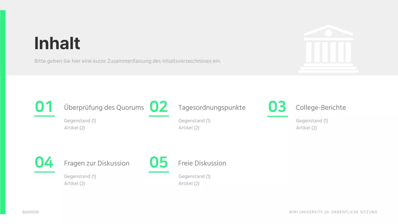 Eine einfache, lindgrüne Studentenratssitzung