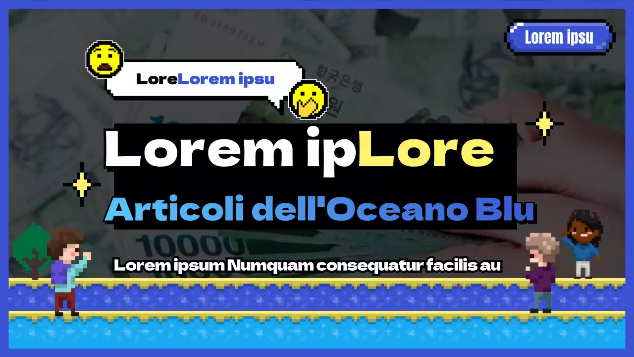 Oggetti autonomi dell'oceano blu con un concetto pixelato in blu e giallo