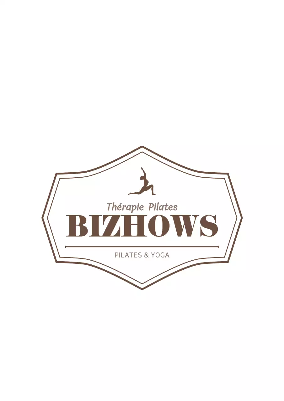 Cadre simple et élégant en marron et blanc avec logo pour la promotion et le don de la méthode Pilates.