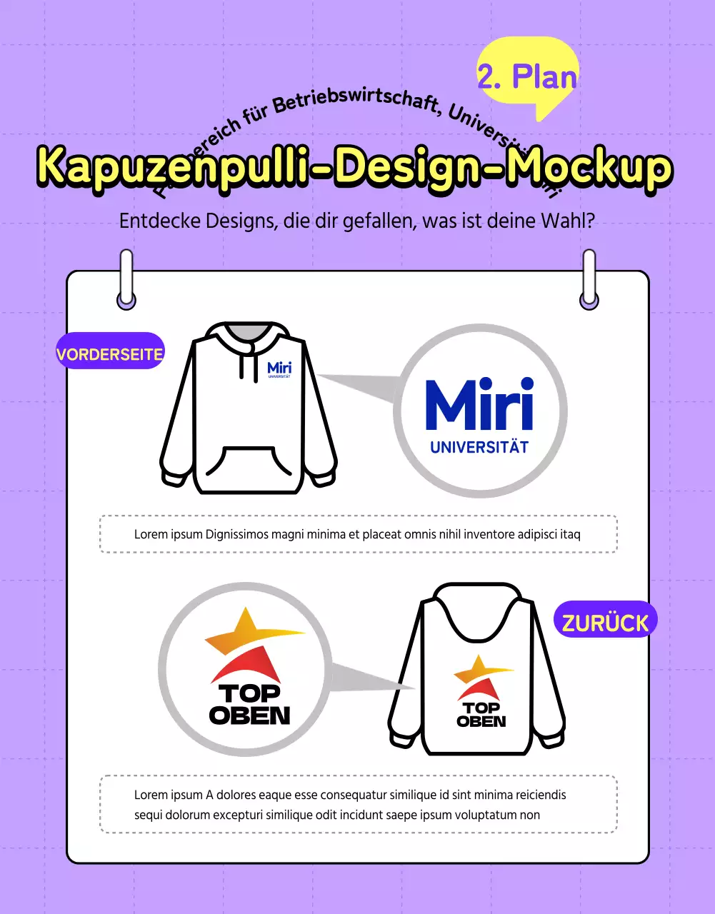 Lila und gelbe minimalistische Universität und Hoodie Abstimmungshilfe