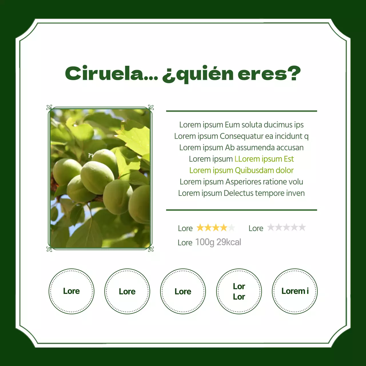 Los beneficios de las ciruelas en un entorno verde cardnews design