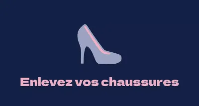 Chaussures de ballet sur fond bleu marine avec un panneau demandant d'enlever ses chaussures.
