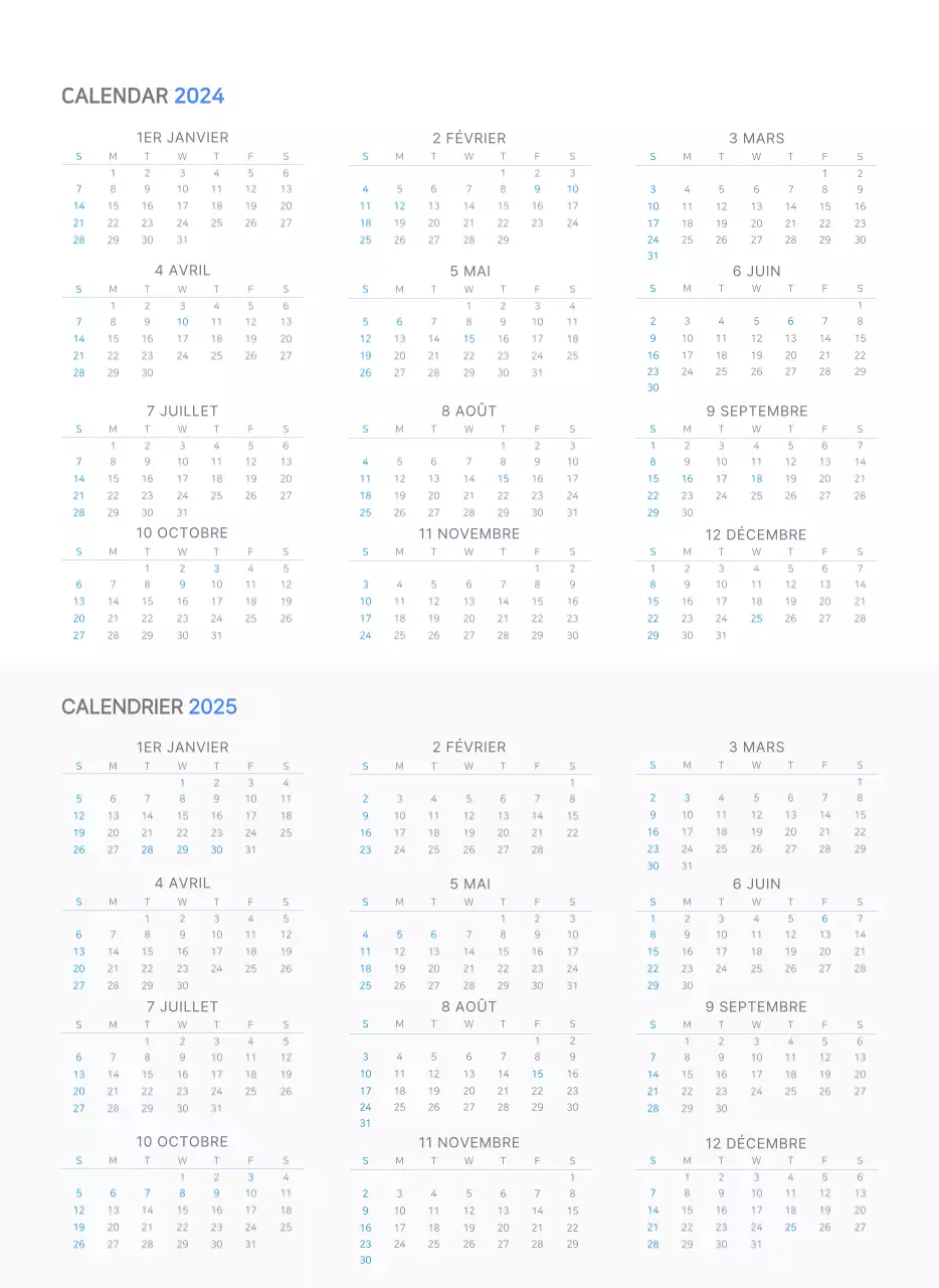Calendrier mural bleu et blanc avec un concept d'entreprise simple