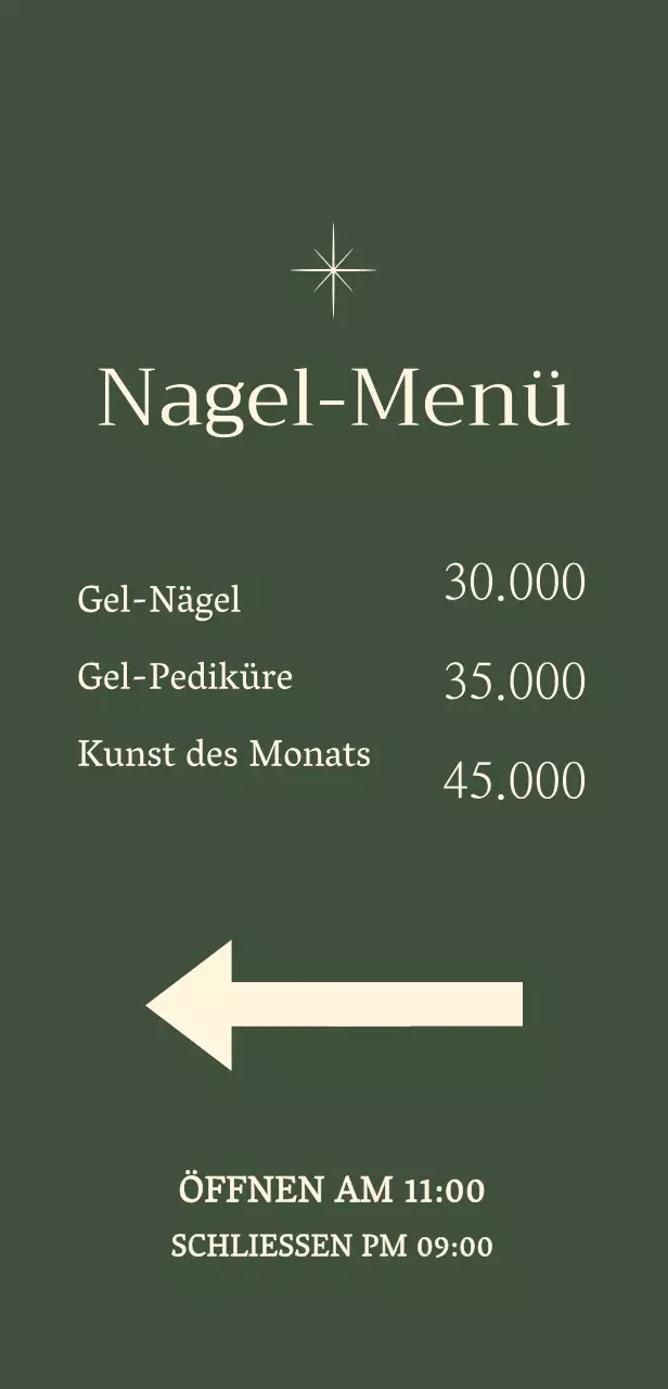 Nagelzeichen mit Stern-Illustration auf grünem Hintergrund