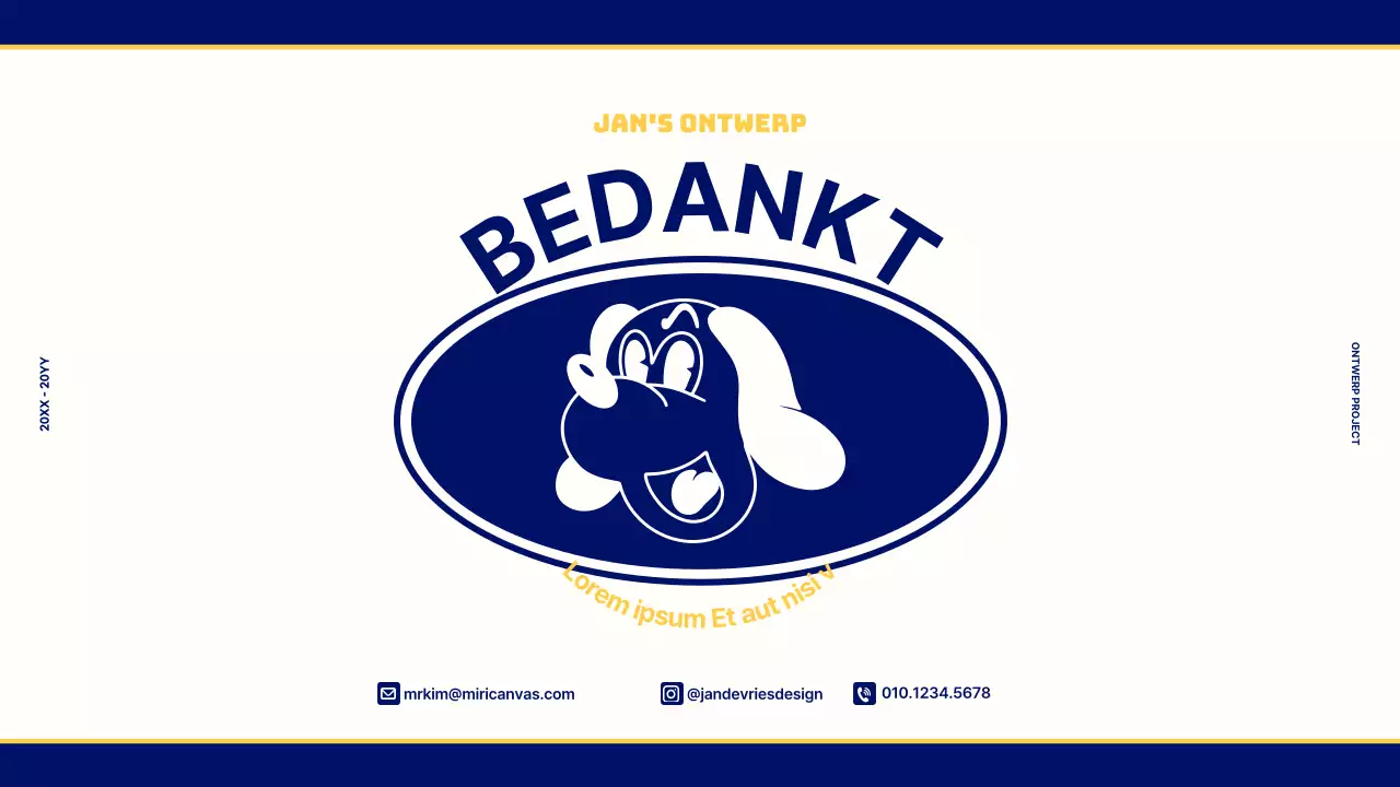 Design portfolio voor een vintage retro concept in marineblauw en geel