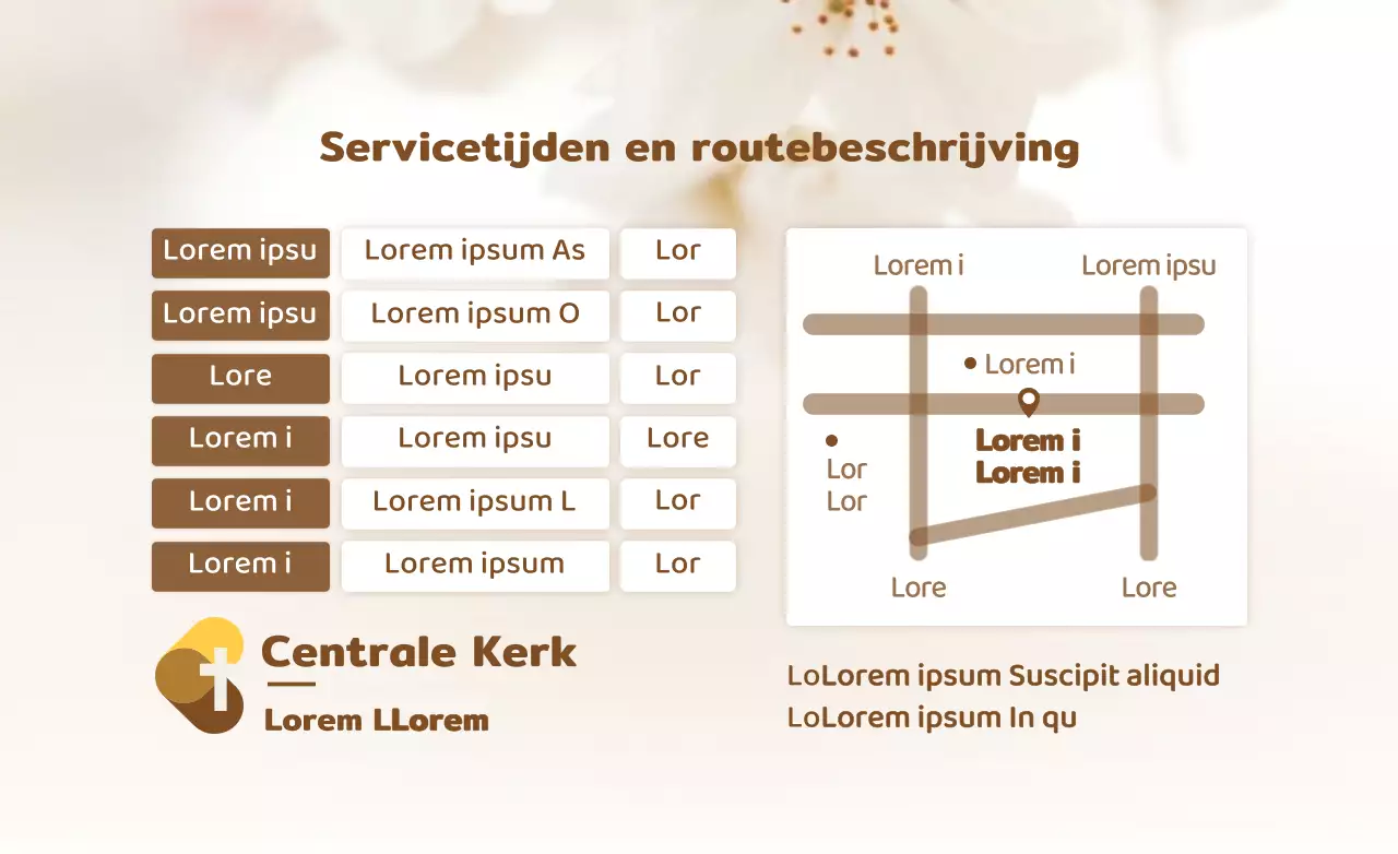 Eenvoudige stijl in wit en bruin voor kerkinformatie en promotie
